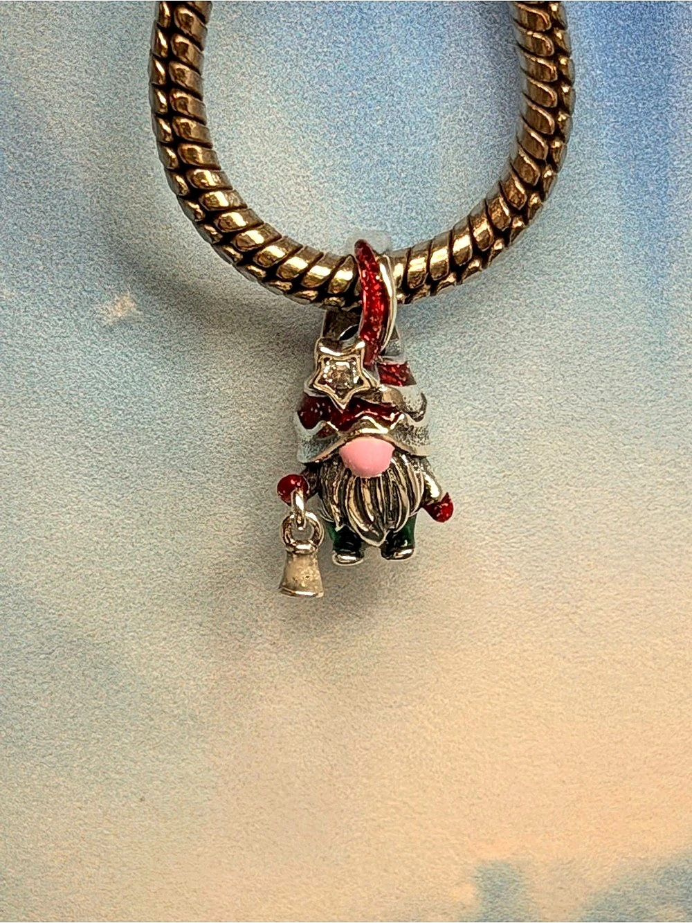 Christmas elf gnome Sterling silver charm bead glows in dark